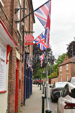 Southwell town centre and shop windows decorated for VE Day