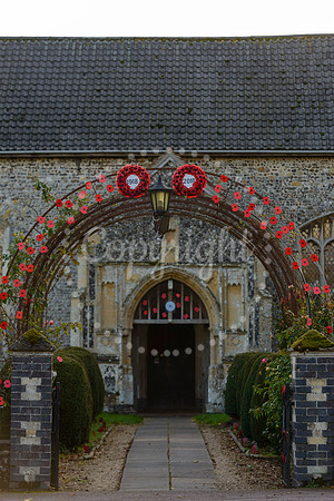 Roydon Village church which has been decorated with poppies to mark the end of the First World War.