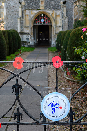 Roydon Village church which has been decorated with poppies to mark the end of the First World War.