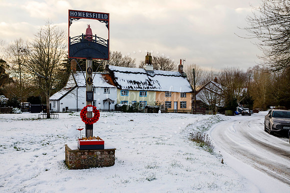 Snowfall in the Norfolk/Suffolk border village of Homersfield