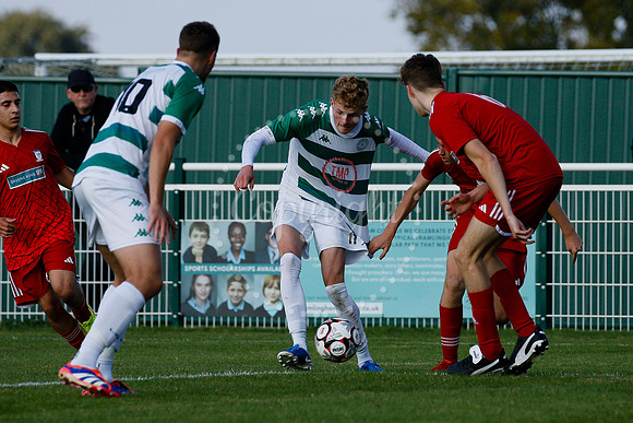 Football action from Framlingham Town vs Haverhill Borough