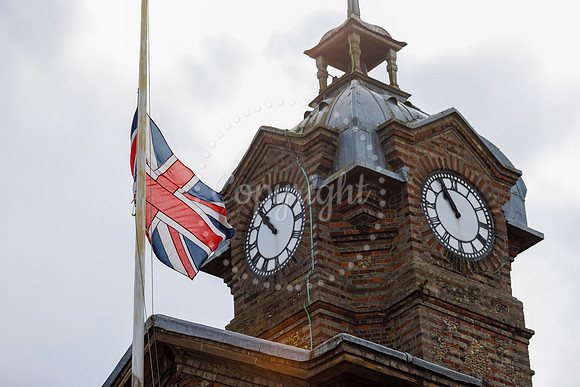 The union flag at half mast to mark the death of Queen Elizabeth