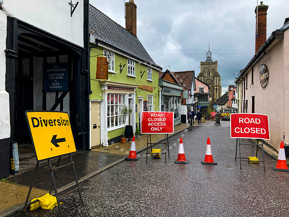 St Nicholas Street in Diss which has been closed after flash flo