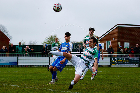 Football action from Framlingham Town versus Cornard United