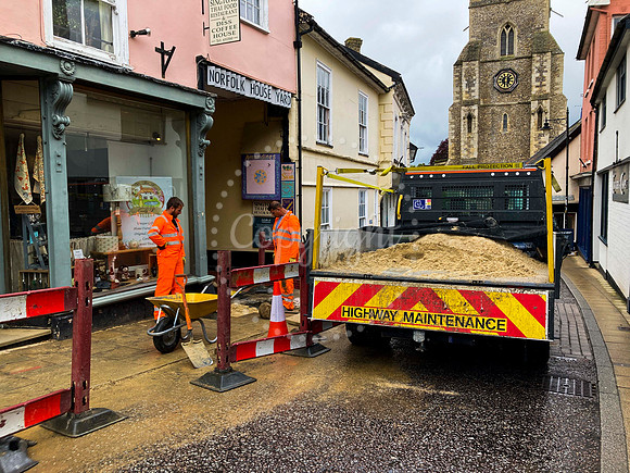 St Nicholas Street in Diss which has been closed after flash flo