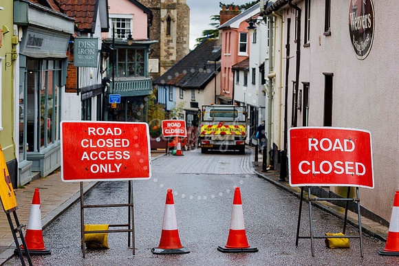 St Nicholas Street in Diss which has been closed after flash flo