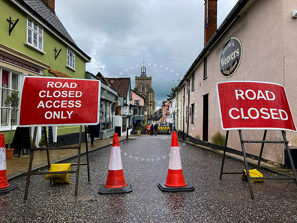 St Nicholas Street in Diss which has been closed after flash flo