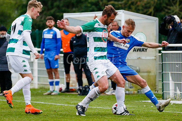 Football action from Framlingham Town versus Cornard United