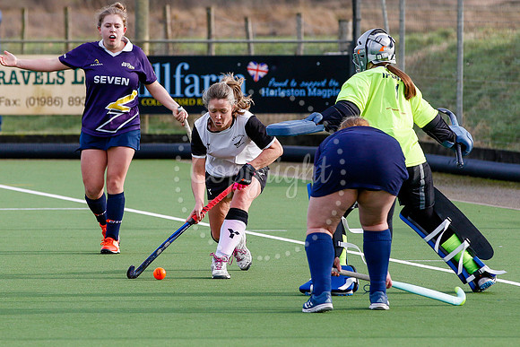 Hockey action from Harleston Magpie Women’s V Ipswich IV