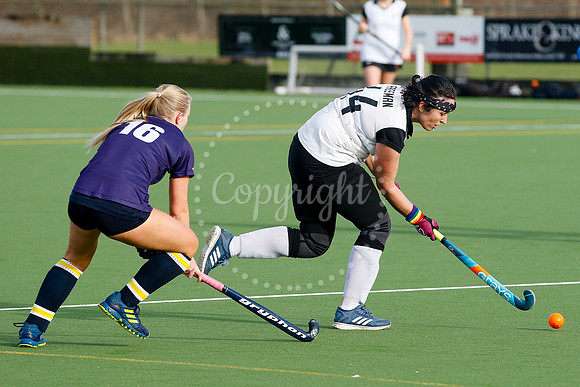 Hockey action from Harleston Magpie Women’s V Ipswich IV
