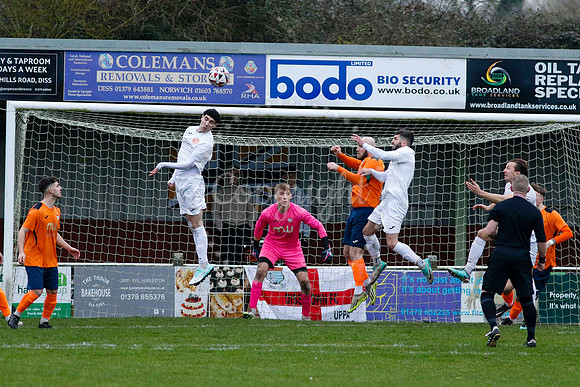 Football action from Diss Town vs Holland FC