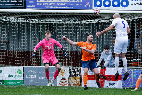 Football action from Diss Town vs Holland FC
