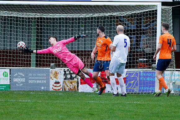 Football action from Diss Town vs Holland FC
