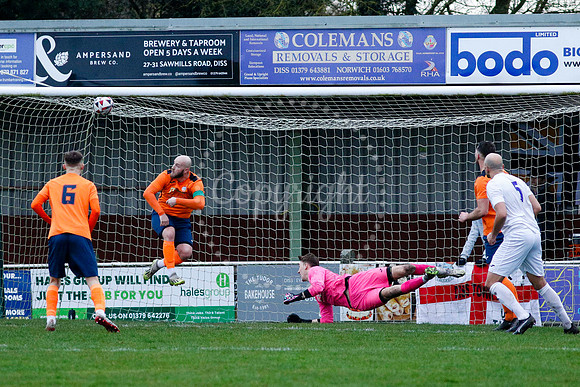 Football action from Diss Town vs Holland FC