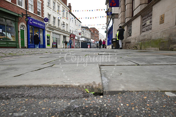 Loose paving slabs at Newark Market Place