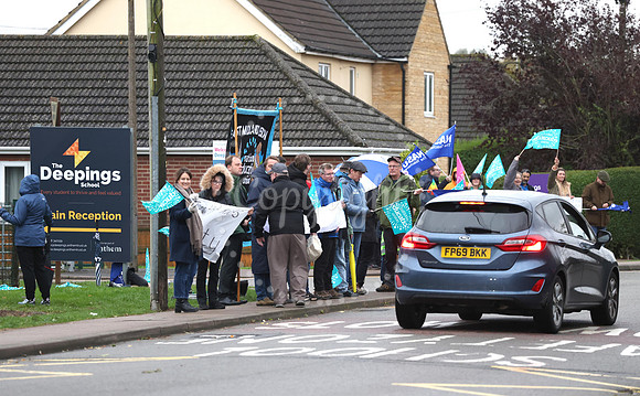 Teacher strike - The Deeoings School, Deeping St. James, Lincolnshire, on 1st October, 2024.