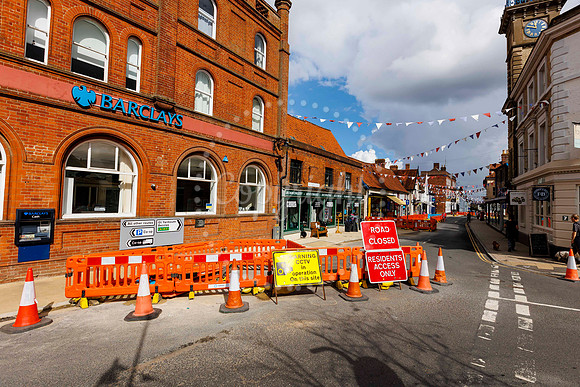 The Thoroughfare in Harleston which is closed due to roadworks a