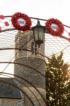 Roydon Village church which has been decorated with poppies to mark the end of the First World War.