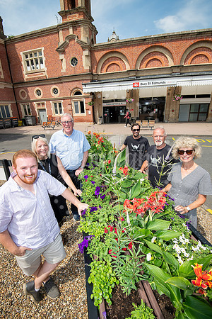 BFP Outside Bury St Edmunds train stationMini train with flowers by Bury in Bloom outside the train station, picture of it with members of Bury in Bloom. Picture by Mark Westley