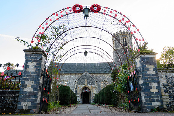 Roydon Village church which has been decorated with poppies to mark the end of the First World War.