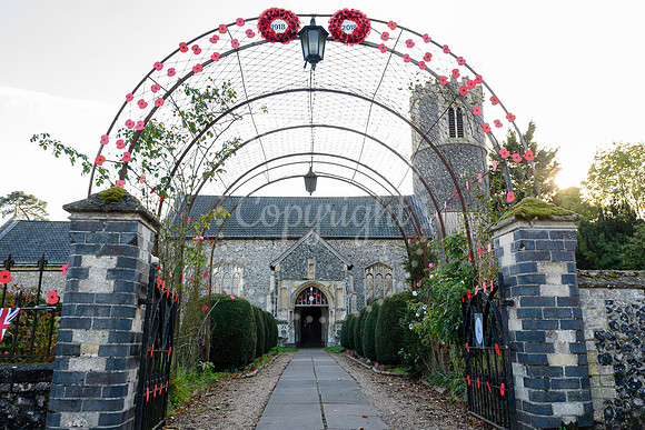Roydon Village church which has been decorated with poppies to mark the end of the First World War.