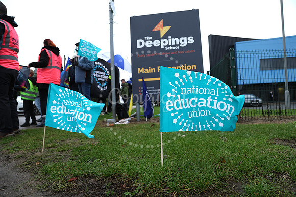 Teacher strike - The Deeoings School, Deeping St. James, Lincolnshire, on 1st October, 2024.