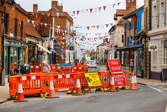 The Thoroughfare in Harleston which is closed due to roadworks a