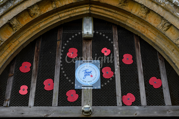 Roydon Village church which has been decorated with poppies to mark the end of the First World War.