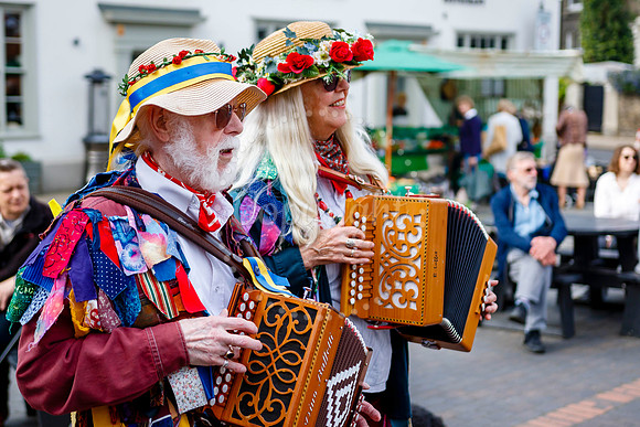 Members of the Hoxon Hundred Folk Club see in 1st May at Harlest