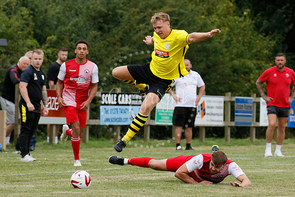 Football action from Scole United vs Norwich CEYMS