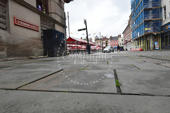 Loose paving slabs at Newark Market Place
