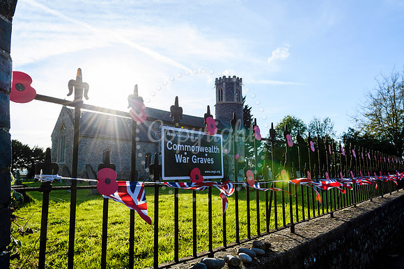 Roydon Village church which has been decorated with poppies to mark the end of the First World War.